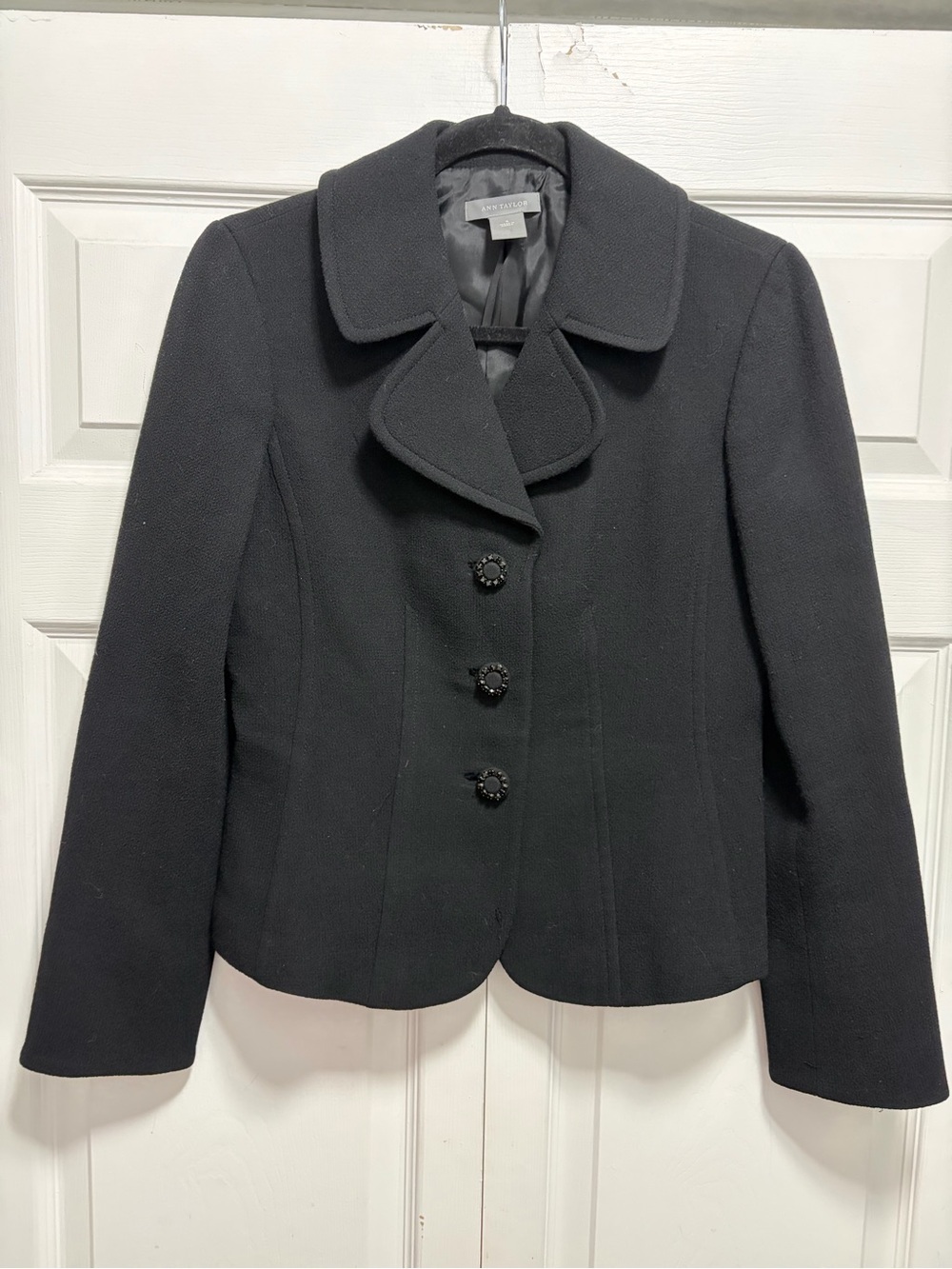 Ann Taylor Virgin Wool Black Tailored Button Blazer 4
